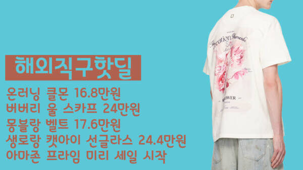 온러닝 클몬 16.8만원, 버버리 울 스카프 24만원, 몽블랑 벨트 17.6만원, 생로랑 캣아이 선글라스 24.4만원, 아마존 프라임 미리 세일 시작